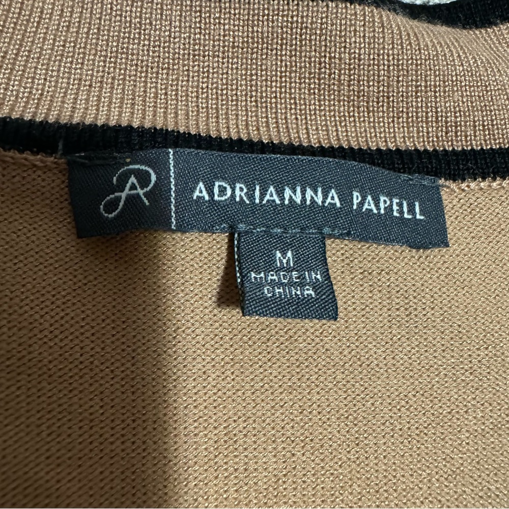 Adrianna Papell Tipped Bow Neck Sweater In Camel/Black- M - Picture 6 of 8